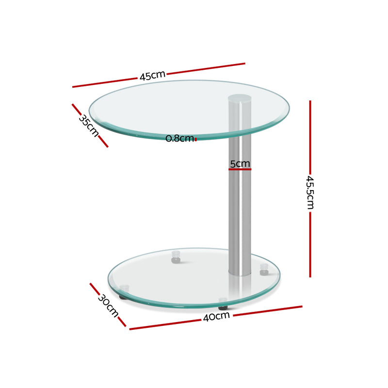 Diva Side Coffee Table Bedside Furniture Oval Tempered Glass 