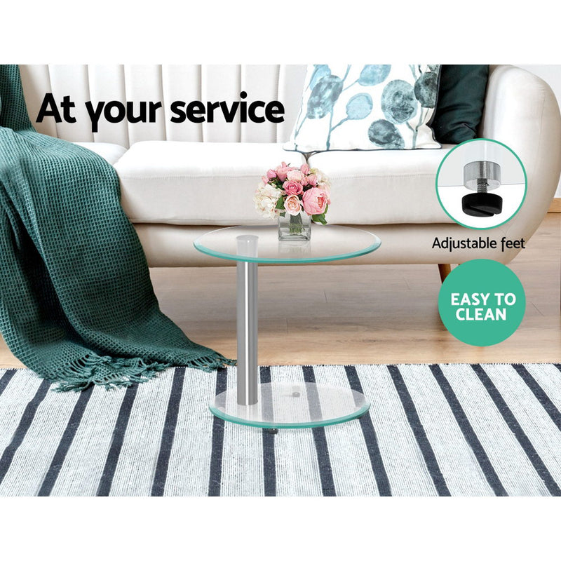 Diva Side Coffee Table Bedside Oval Tempered Glass at Sleep House QLD
