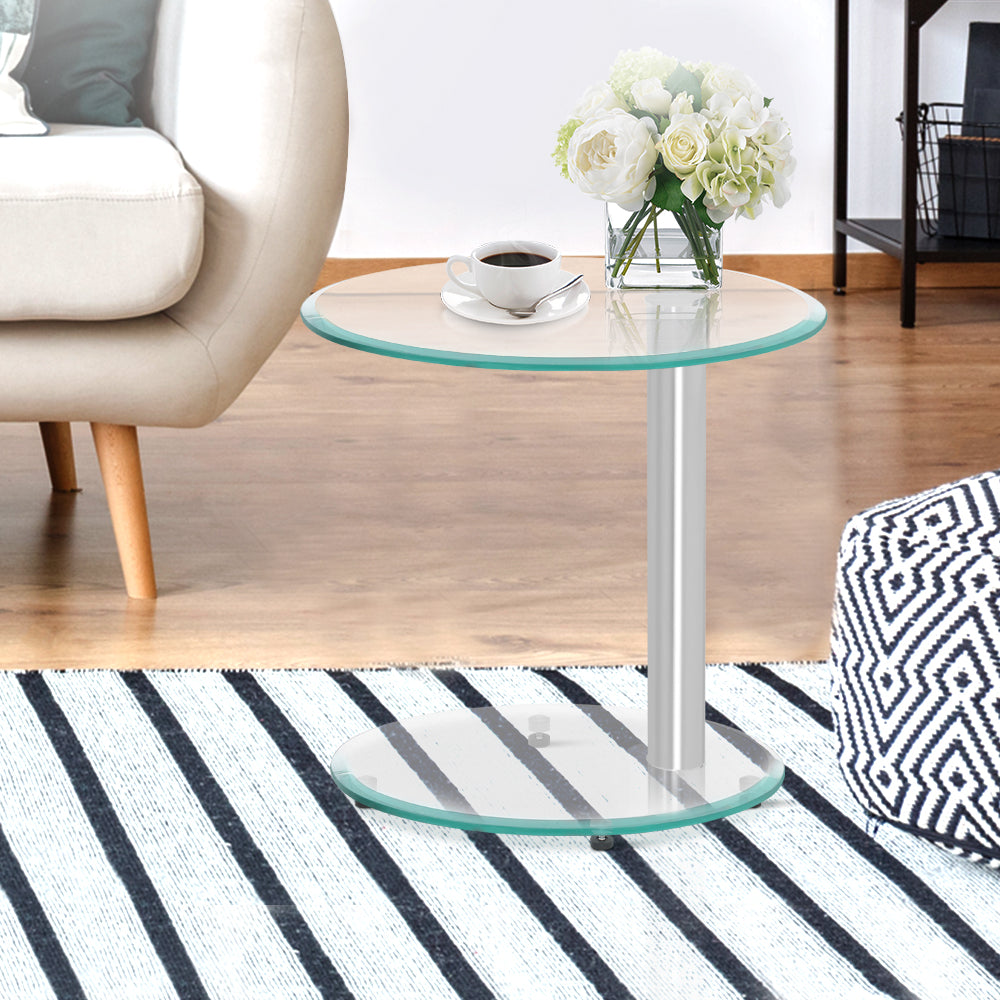 Diva Side Coffee Table Bedside Oval Tempered Glass at Sleep House QLD