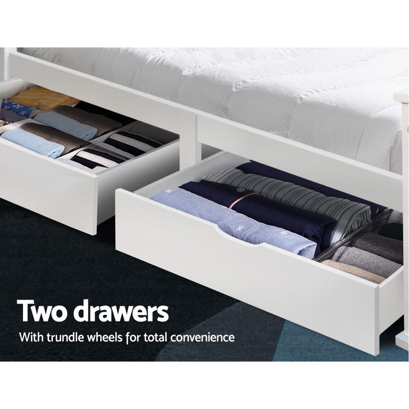 Milano Premium Wooden Bed Frame Timber Single Size RIO Kids Storage Drawers 