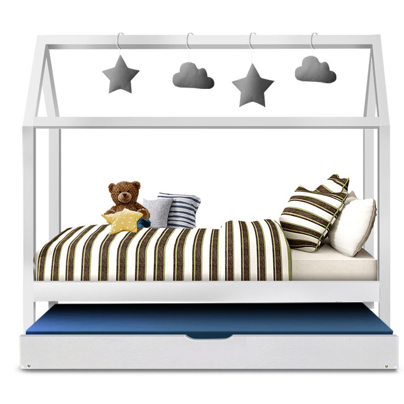 Milano Pine Timber Wooden Bed Frame White Single Size at Sleep House Sydney